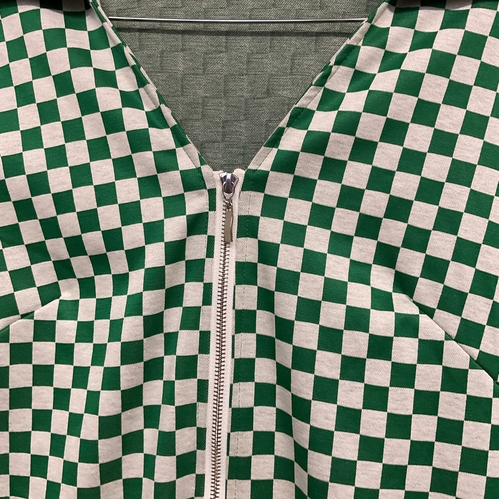 Sweet Rain Green and White Checkered Fabric Mini Dress - Picture 4 of 7